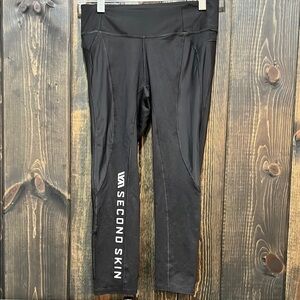 NWT Second Skin Quatroflx Compression Leggings S Black Low Rise Athletic Logo